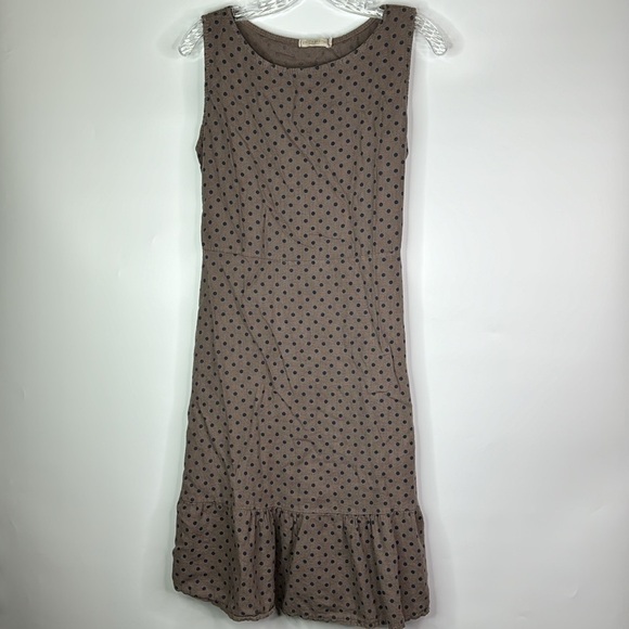 Stella Martini Brown Polka Dot Linen Dress Size Medium - Picture 1 of 7
